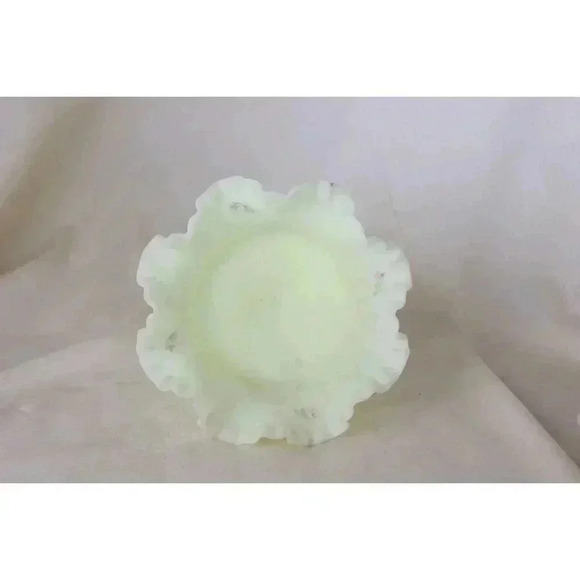 Vintage Fenton Custard satin, Ruffled Compote midcentury hand paintedLinda Bules - Picture 4 of 8